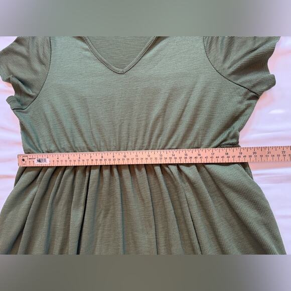 Torrid Mini Rib Knit Babydoll Skater Dress Olive Army Green Size 3 - Picture 8 of 12
